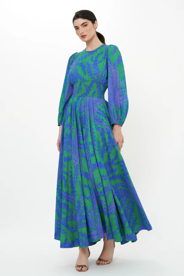 Crew Neck Smocked Waist Maxi