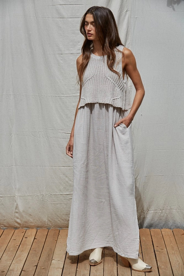 Knit Sweater Sleeveless Flare Midi Dress