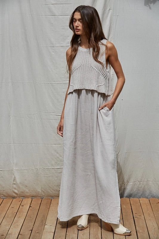 Knit Sweater Sleeveless Flare Midi Dress